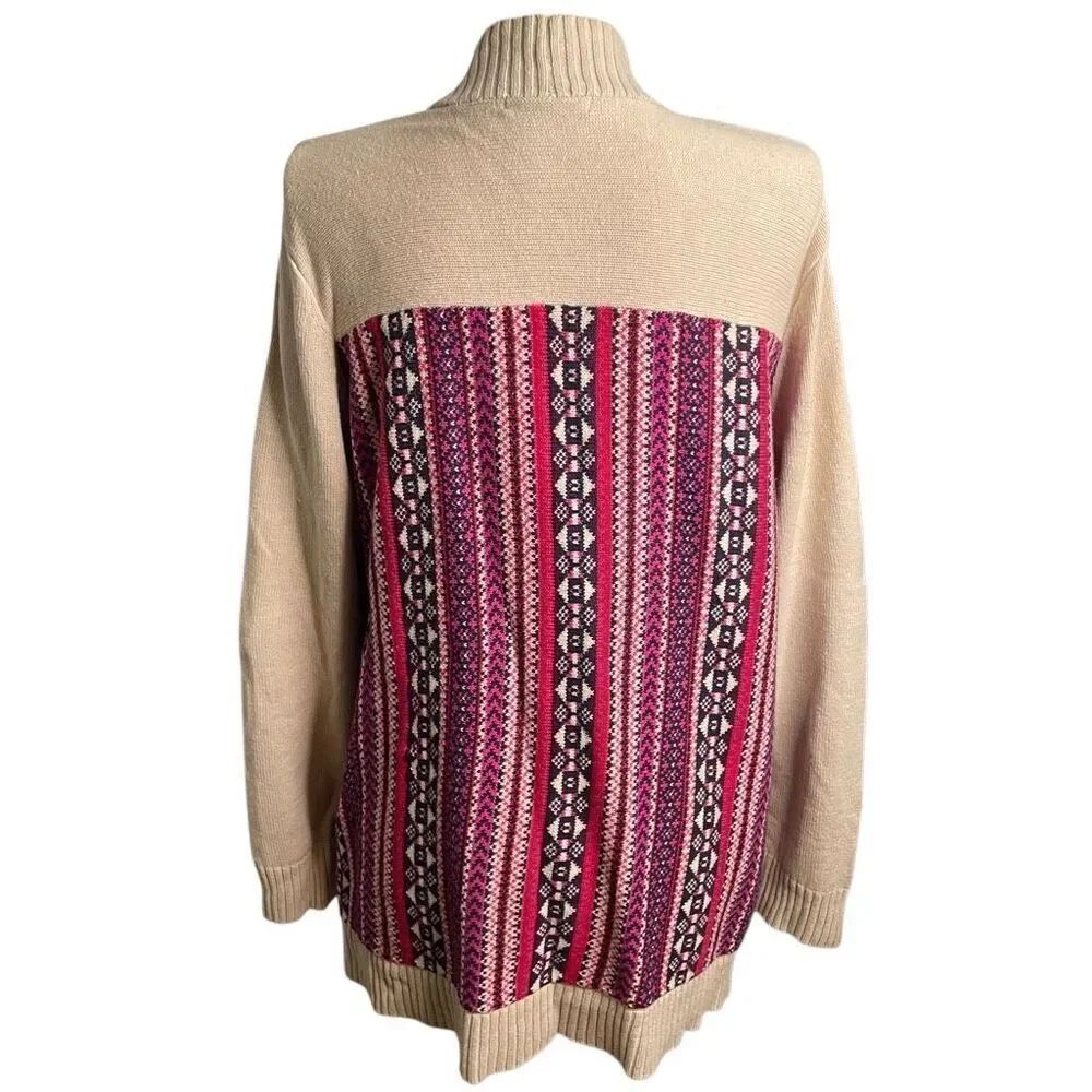 Vtg Liz Claiborne Womens Fair Isle Long Line Open Front Cardigan XL Intarsia